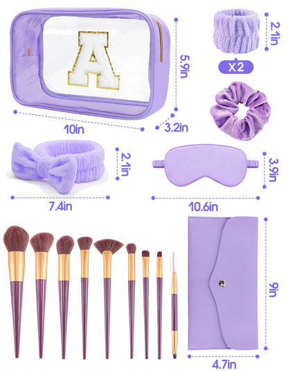 Sweet Lion Gift Sets for Women – Initial Makeup Bag & Brush Set for Bachelorette Parties