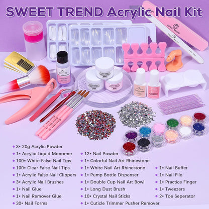 Sweet Trend Beginners Nail Kit Acrylic Set | All-in-One Starter for DIY Nail Art