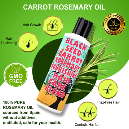 SWEET SUNNAH Black Seed Hair Growth Oil – Carrot & Rosemary, 5 oz