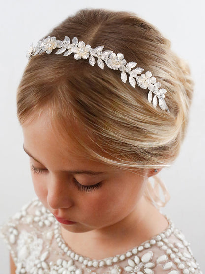 SWEETV Flower Girl Headband – Pearl & Rhinestone Hairpiece for Weddings (Silver)