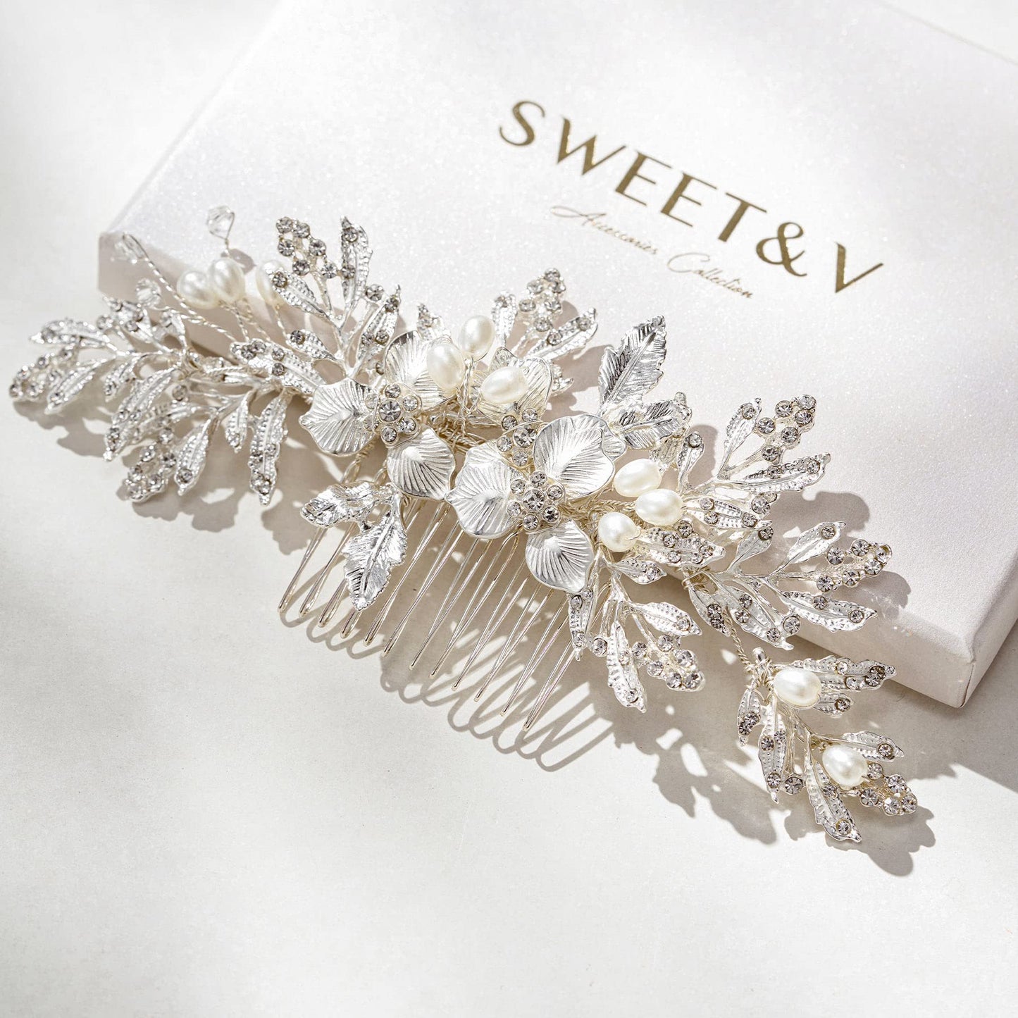 SweetV Handmade Wedding Hair Comb Clip – Rhinestone Silver Bridal Accessory