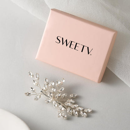 SWEETV Rhinestone Bride Hair Clip - Silver Crystal Bridal Hair Comb
