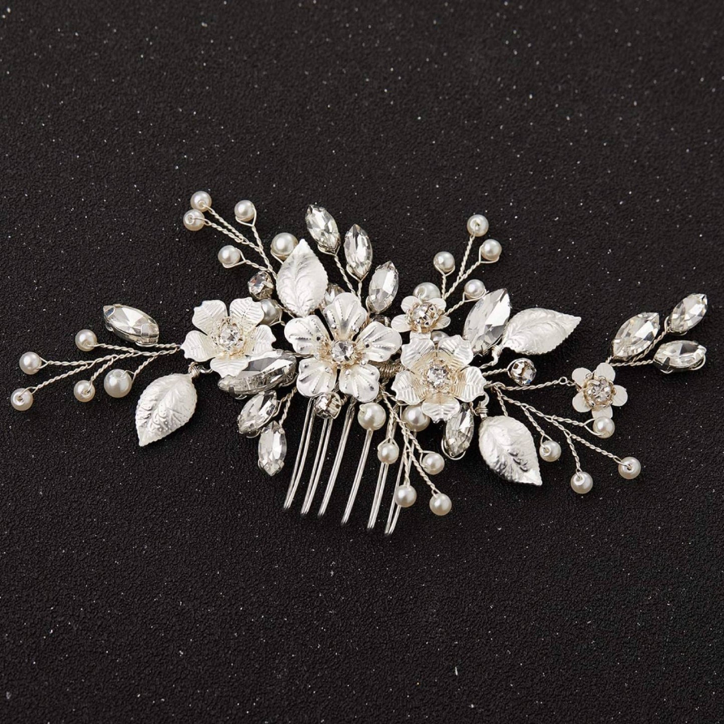 SWEETV Silver Bridal Hair Comb with Crystals & Pearls – Handmade Wedding Accessory