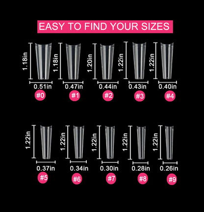 SWETIDY 500pcs No C Curve XL Coffin Nail Tips – Clear Long Coffin Acrylic Nails, 10 Sizes in Box