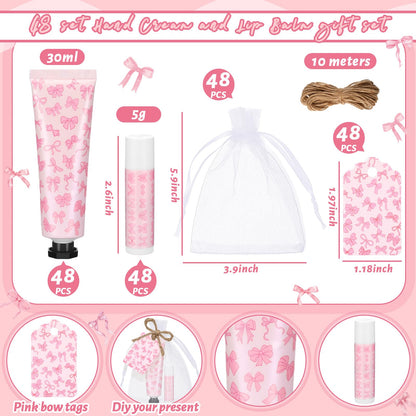 Swiffen Coquette 48-Set Pink Bow Baby Shower Favors – Hand Cream & Lip Balm