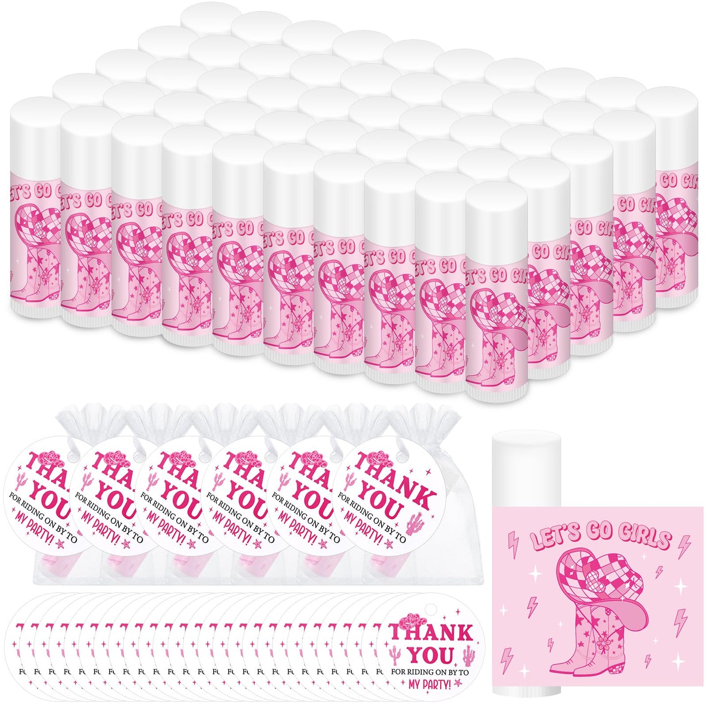 Swiffen 24-Set Lets Go Girls Cowgirl Lip Balm Party Favors with Organza Bags & Cards