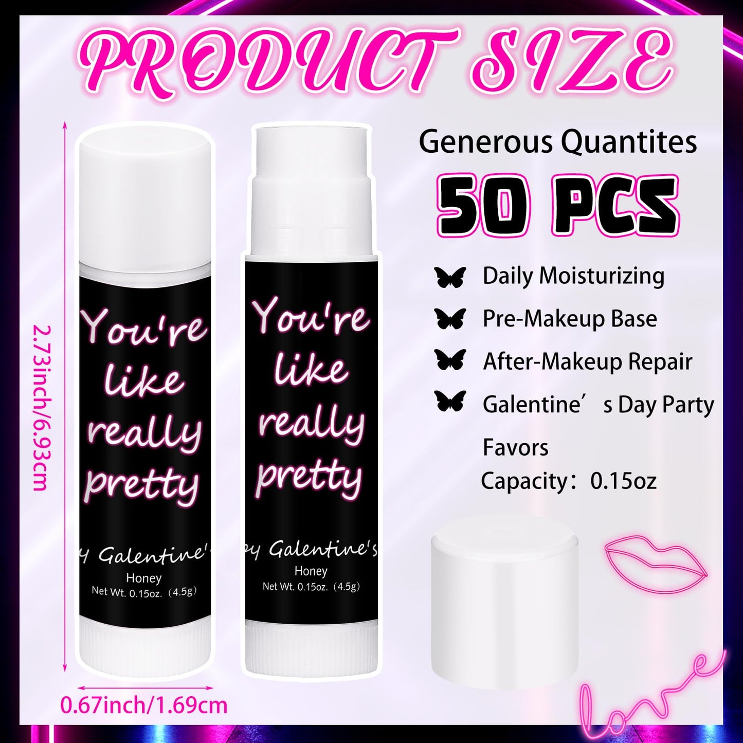 Swiffen 50-Pack Valentine's Lip Balms Bulk Gifts for Women – Galentine's Day Neon