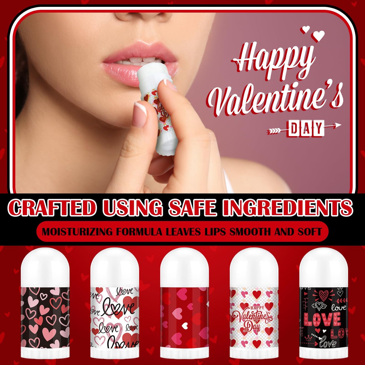 Swiffen 50-Pack Valentine's Mini Lip Balms Gifts Bulk for Galentine's Day