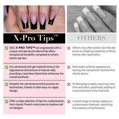 SXC Black Series French Tip Press-On Nails – X-Pro Tips Starter Kit (150pcs, 15 sizes, 5 styles)