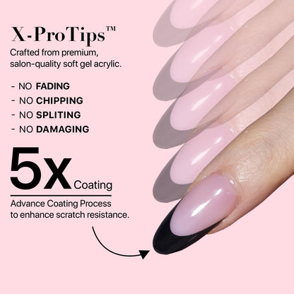 SXC Black Series French Tip Press-On Nails – X-Pro Tips Starter Kit (150pcs, 15 sizes, 5 styles)