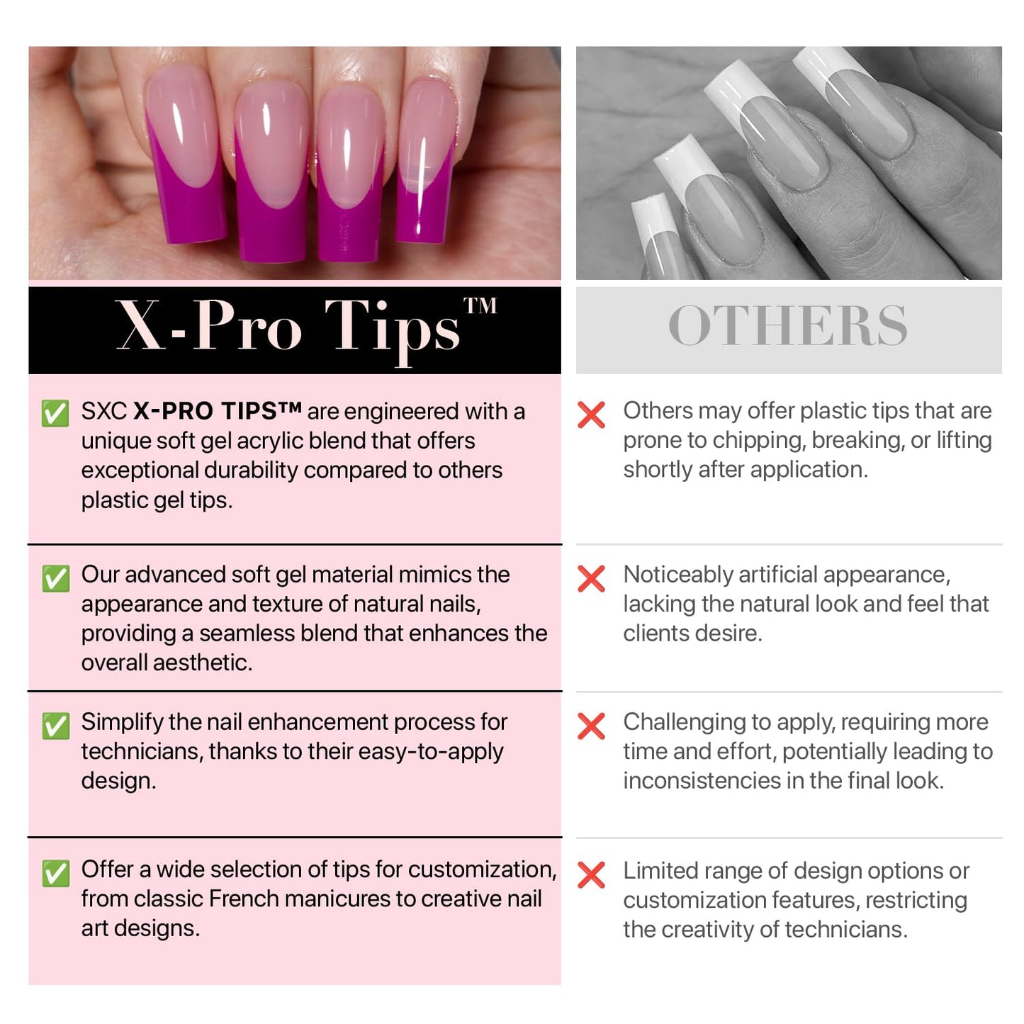 SXC Cosmetics Purple Series French Tip Press On Nails – Medium Almond, X-Pro Tips Starter Kit (150pcs)