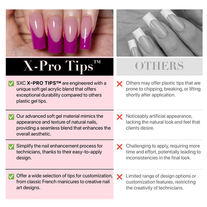 SXC Cosmetics Purple Series French Tip Press On Nails – Medium Almond, X-Pro Tips Starter Kit (150pcs)