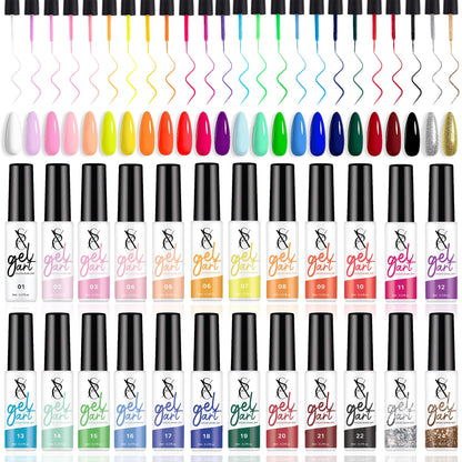 SXC Cosmetics 24-Color Gel Liner Set with Built-in Brush – Soak-Off Gel Polish for Nail Art