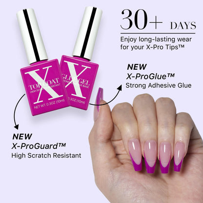 SXC Cosmetics French Tip Press On Nails – Purple Series (Extra Short Square) – 150pcs X-Pro Tips Starter Kit