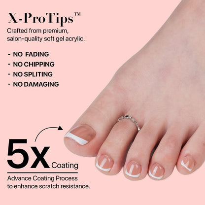 SXC Cosmetics X-Pro Tips French Tip Press On Toenails for Women – Short Brown French, Acrylic Soft Gel System