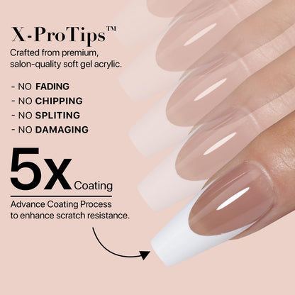 SXC Brown French Tip Press-On Nails – Ultra Fit, 150 Pieces, 15 Sizes, Pre-Applied Primer & Base Coat