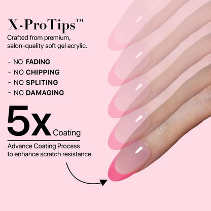 SXC Cosmetics French Tip Press On Nails – Pink Series Starter Kit with X-Pro Tips | 160 PCS, 16 Sizes, 5 Styles, Beginner-Friendly