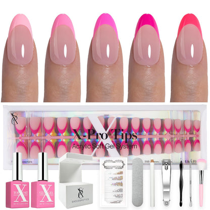 SXC Cosmetics French Tip Press On Nails – Pink Series Starter Kit with X-Pro Tips | 160 PCS, 16 Sizes, 5 Styles, Beginner-Friendly