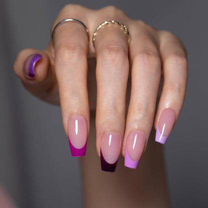 SXC French Tip Press On Nails – 150-Piece Ultra Fit Kit, 15 Sizes, Pre-Applied Primer & Base Coat (Coffin 5PURPLE119-S)