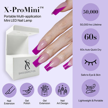 SXC Cosmetics Purple Series French Tip Press On Nails – Medium Almond, X-Pro Tips Starter Kit (150pcs)