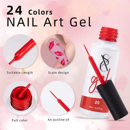 SXC Cosmetics 24-Color Gel Liner Set with Built-in Brush – Soak-Off Gel Polish for Nail Art