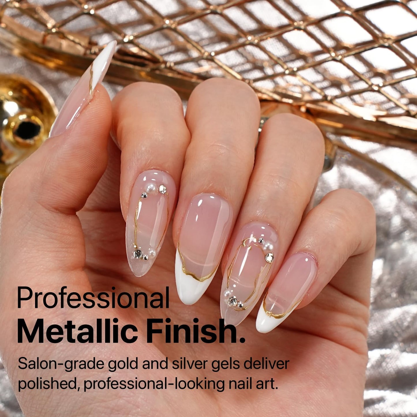 SXC Gel Liner Nail Art Set – Gold & Silver | Precision Brush, High-Gloss Finish