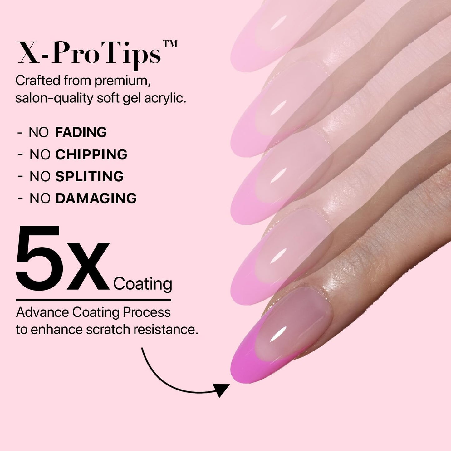 SXC French Tip Press On Nails – 150-Piece Ultra Fit Kit with Pre-applied Primer & Base Coat (5PINK115-M Almond)