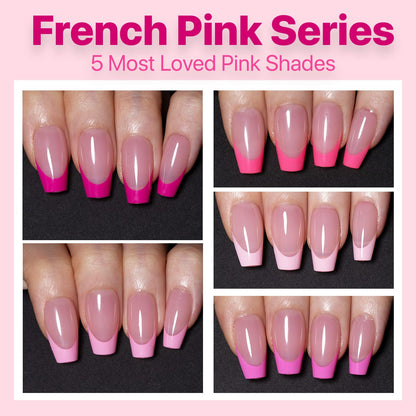 SXC French Tip Press On Nails Kit – 150 Pieces, 15 Sizes, Ultra Fit, Pre-Applied Primer & Base Coat (5PINK119-S Coffin)
