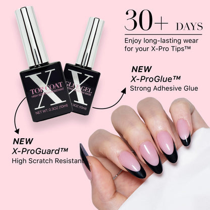SXC Black Series French Tip Press-On Nails – X-Pro Tips Starter Kit (150pcs, 15 sizes, 5 styles)