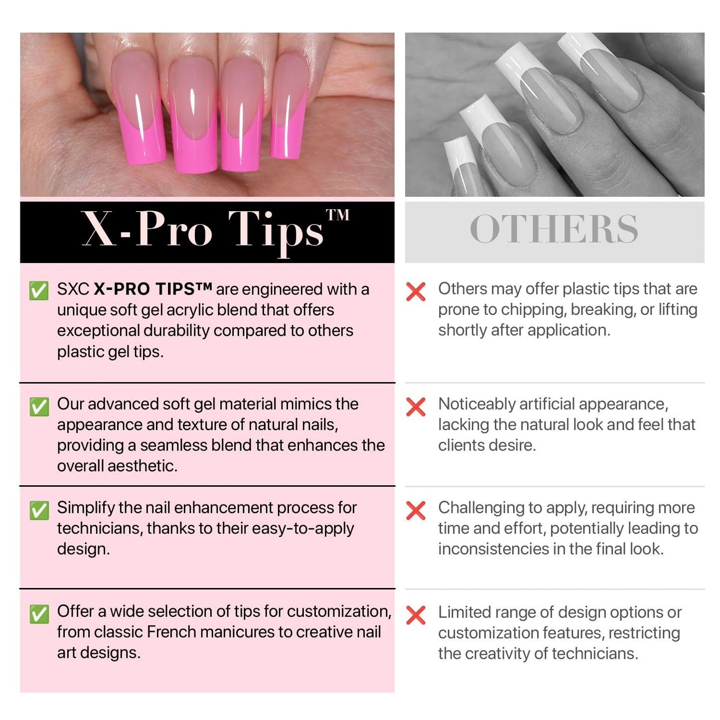 SXC X-Pro Tips French Tip Press-On Nails – Pink Edition PINK118KIT-XS Almond