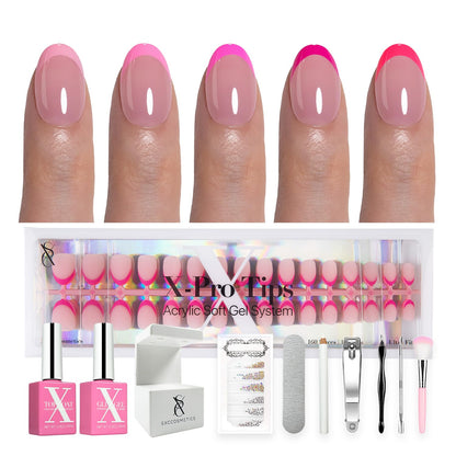 SXC X-Pro Tips French Tip Press-On Nails – Pink Edition PINK118KIT-XS Almond