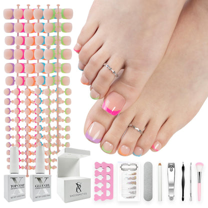 SXC Cosmetics X-Pro Tips French Tip Press-On Toenails – Short Pastel Glow (Soft Gel System)