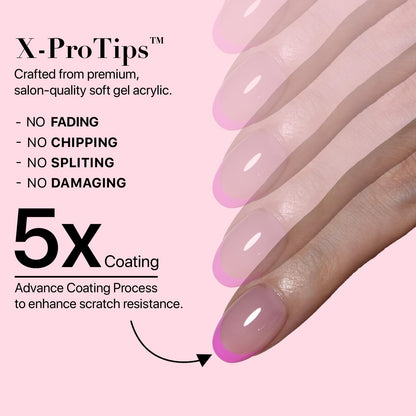 SXC X-Pro Tips French Tip Press-On Nails – Pink Edition PINK118KIT-XS Almond