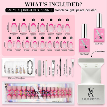 SXC X-Pro Tips French Tip Press-On Nails – Pink Edition PINK118KIT-XS Almond