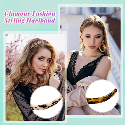 Syhood 3 Colors Tortoise Shell Headband Set – Wide Acetate & Resin Hairbands with Teeth (White Laser, Leopard, Ivory)