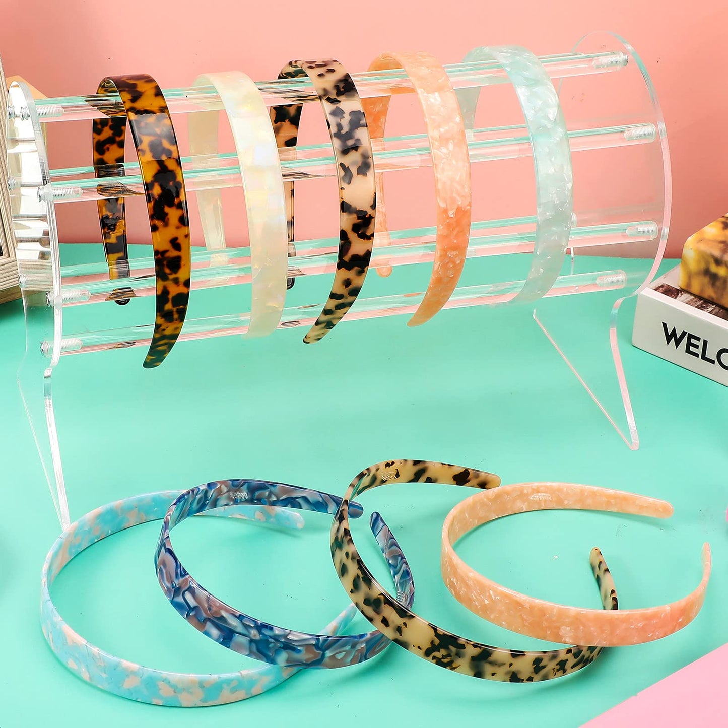Syhood 3 Colors Tortoise Shell Headband Set – Wide Acetate & Resin Hairbands with Teeth (White Laser, Leopard, Ivory)