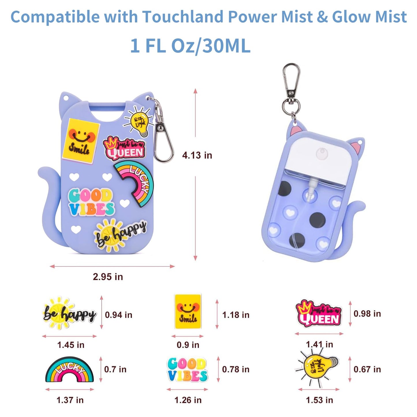 SYLYCANN Silicone Case for Touchland 1oz Spray – Cute Cat-Ear Case, Keychain & 8 Charms