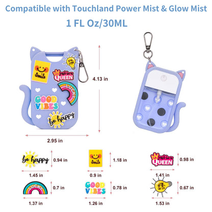 SYLYCANN Silicone Case for Touchland 1oz Spray – Cute Cat-Ear Case, Keychain & 8 Charms