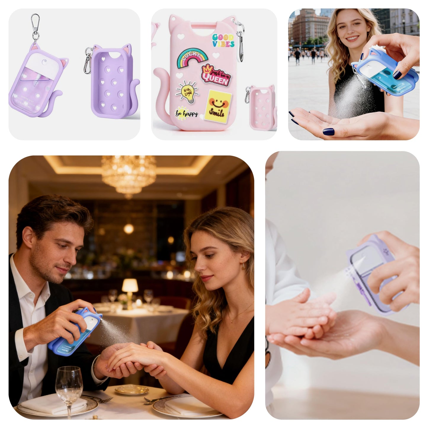 SYLYCANN Silicone Case for Touchland 1oz Spray – Cute Cat-Ear Case, Keychain & 8 Charms