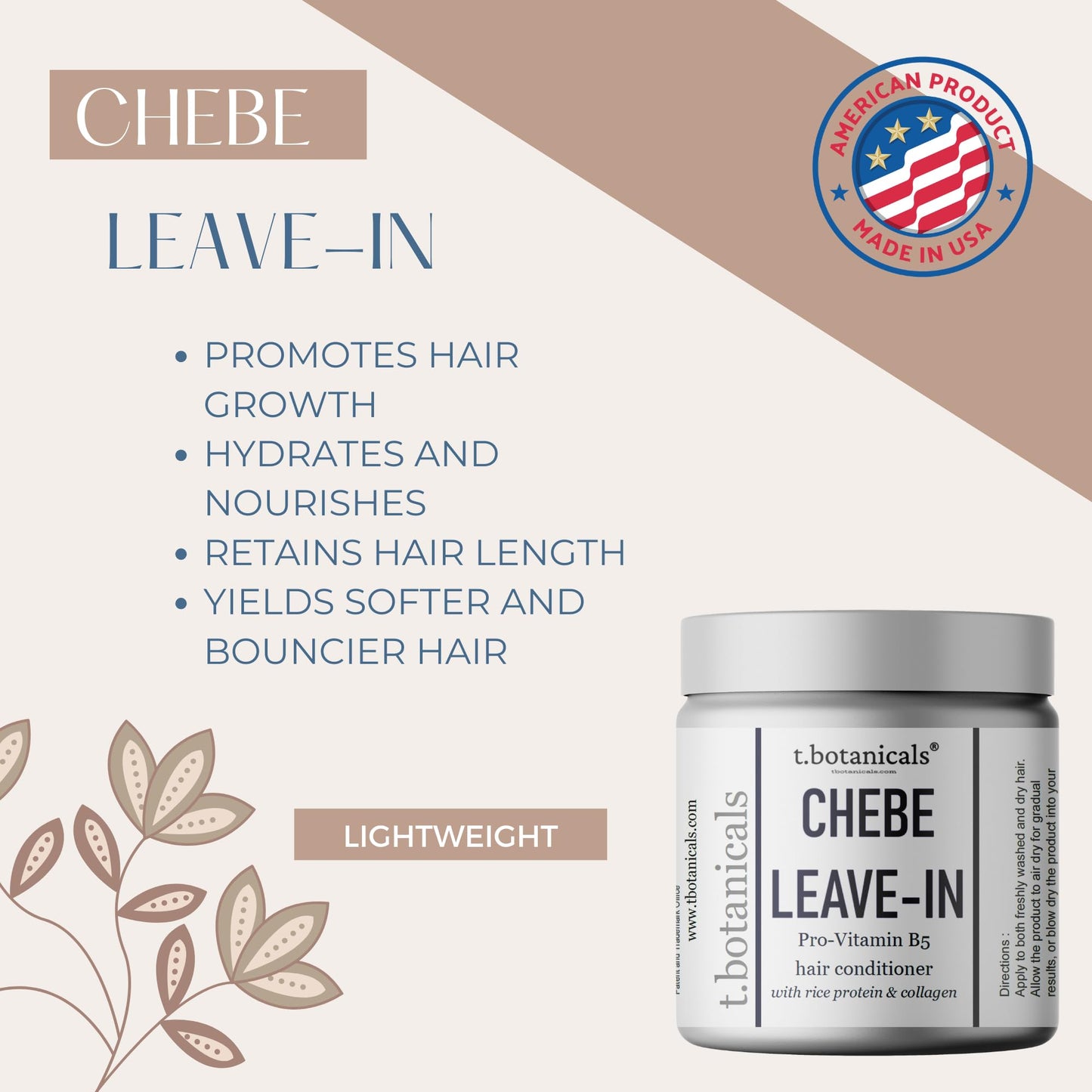t.botanicals Chebe Leave-In Conditioner for Hair Growth – Lavender, 8 oz