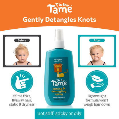 T is for Tame Kids Detangler Spray & Detangler Brush – Gentle Frizz Control for Curly & Fine Hair