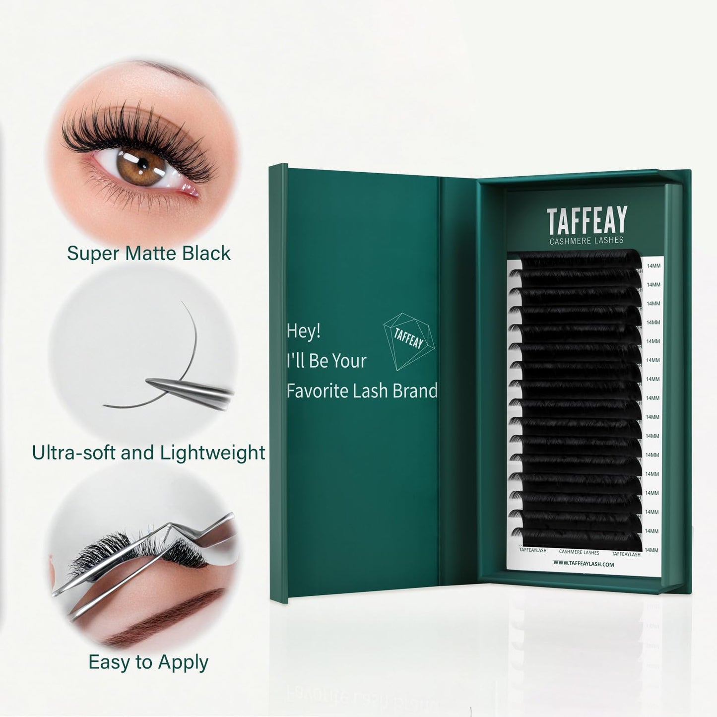 TAFFEAY Cashmere Lash Extensions – Classic & Volume, C/CC/D/J Curl, 0.03-0.15mm, 8-20mm, 16-Row Tray