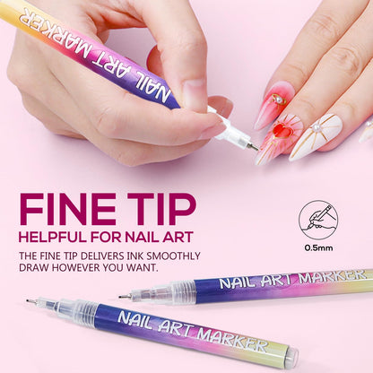 TAEERY 12 Colors Nail Art Markers Set – Quick-Dry Nail Art Pens for Home & Salon