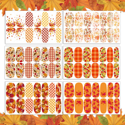 TailaiMei 12 Sheets Fall Nail Wraps – Self-Adhesive Autumn Nail Decals with Leaves & Plaid
