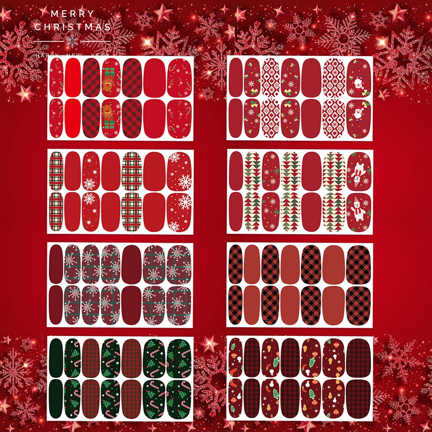 TailaiMei 14 Sheets Christmas Nail Wraps – Self-Adhesive DIY Nail Art Decals with 2 Nail Files | Gift Style