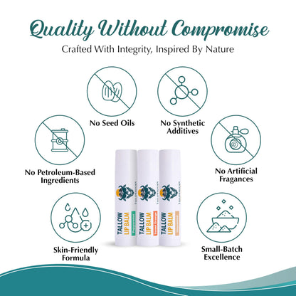 Tallowbourn Moisturizing Tallow Lip Balm 3-Pack – Grass-Fed Tallow + Organic Coconut Oil