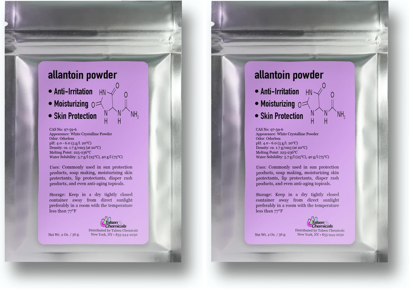 Allantoin Powder 2 Oz Cosmetic Grade – Hydration & Gentle Exfoliation | Talsen Chemicals (2-Pack)