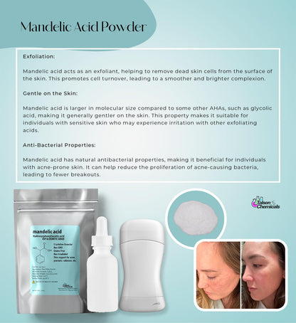Talsen Chemicals Mandelic Acid Powder 99.9% Purity – DIY Serum, Peel, Mask or Cream 8 oz / 226 g