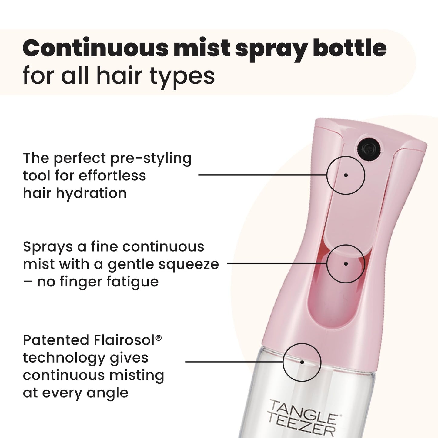 TANGLE TEEZER Travel-Size Fine Mist Bottle – Refillable, Millennial Pink, 6.1 oz