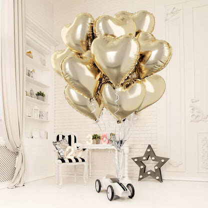 TAOYE Pastel Gold Heart Balloons – 10 Pcs, 18-inch Light Yellow Foil Heart Mylar Balloons